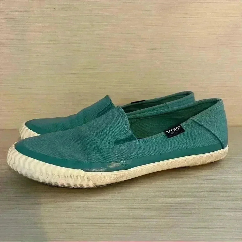 Sperry Slip-on Shoes Blue Canvas Boat Shoes Size 8 - Picture 3 of 9